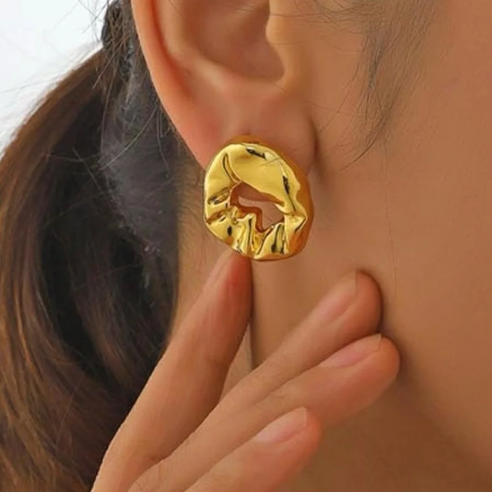 Gold Chunky Sculptural Statement Earrings | Modern Abstract Studs